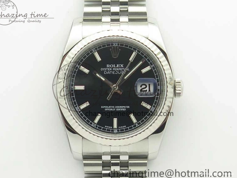 Good Copy Rolex Watches ARF 116234 1:1 DateJust 904L Markers Black SS Minimalist V 904L on 36 Jubilee Bracelet Sticks SS Dial 3374 Best SA3135 Edition 0113